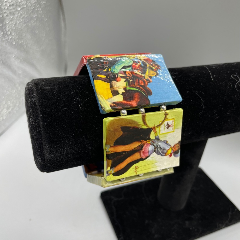 Vintage Style Cowgirl Rodeo Pin Up Stretch Tile Bracelet Western Americana Retro